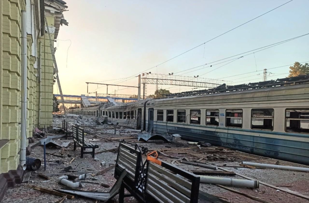 Station de chemin de fer de Lozova après un bombardement russe