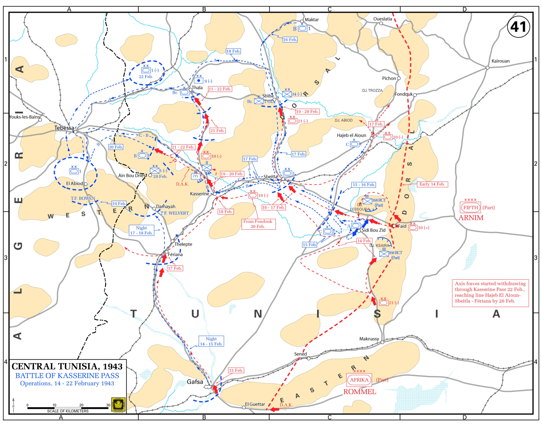 Carte de la bataille du col de Kasserine