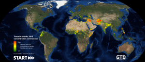 2013 Terrorist Attacks Concentration Intensity Map (START Global Terrorism Database)