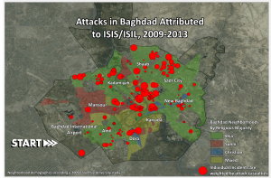 Attacks in Baghdad attributed to ISIS/ISIL, 2009-2013.  Click to enlarge.