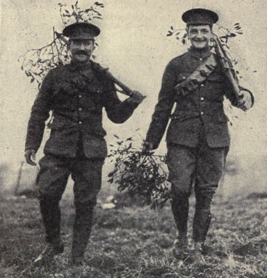 British Soldiers bringing in holly for Christmas