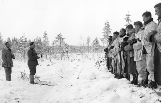 Finnish Army unit holding a Christmas service near the Kollaa River, Finland,12.24.1939