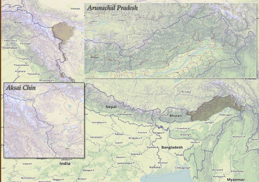 Map of the Sino-Indian Border. Graphical construction superimposed on Google Maps.