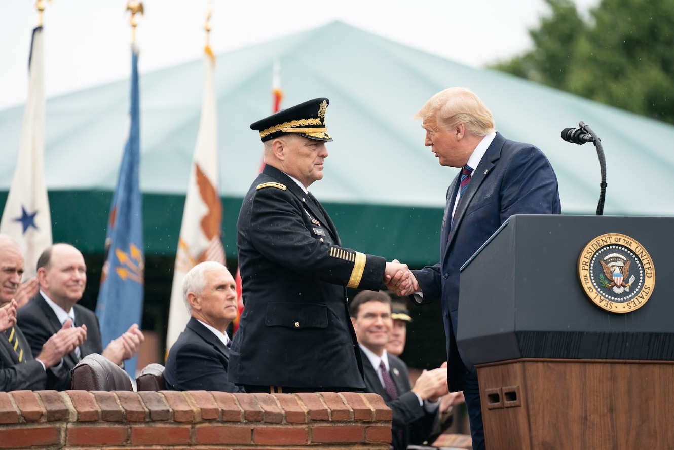 Trump shakes hands with Milley