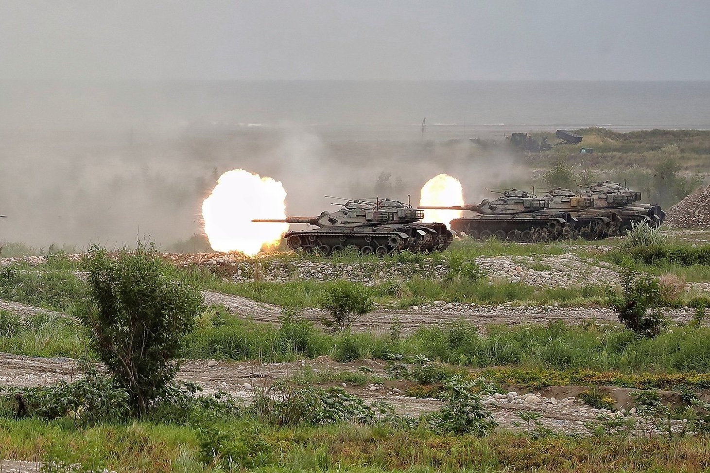 Taiwan military tanks during live fire drills