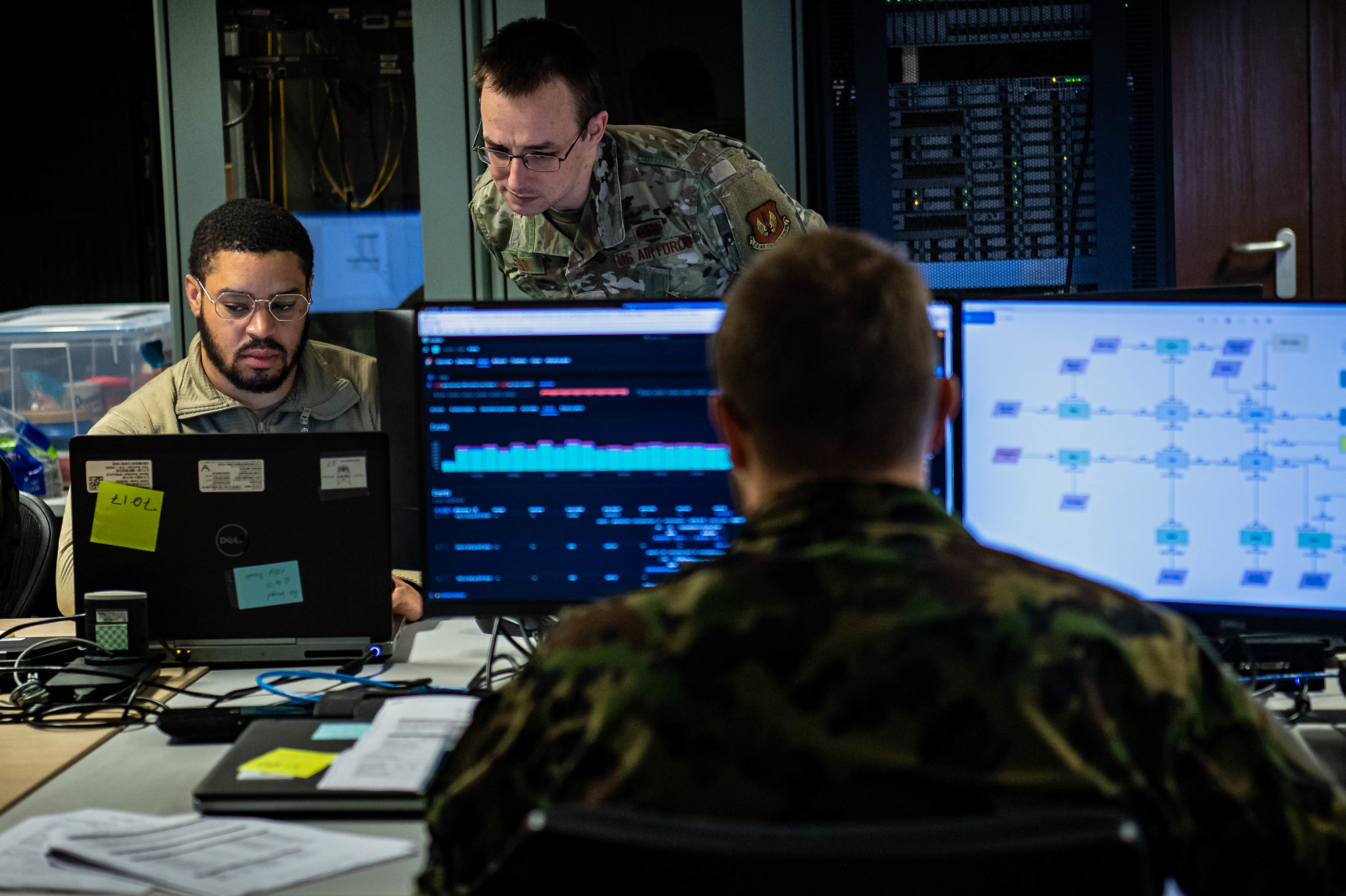 Soldiers analyze metadata to identify any suspicious activity on the networ
