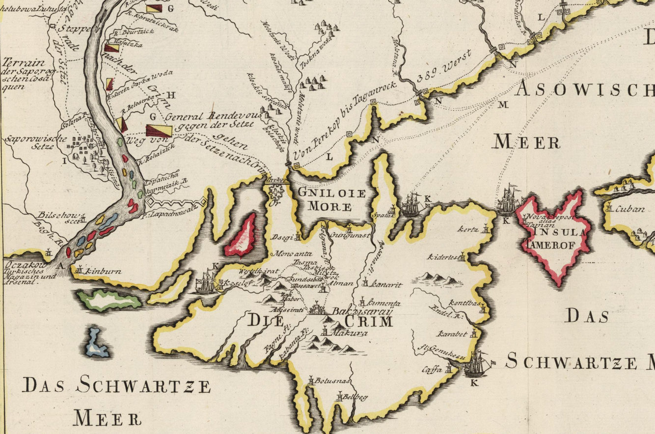 Detail of map showing Russian and Ottoman military operations in 1736