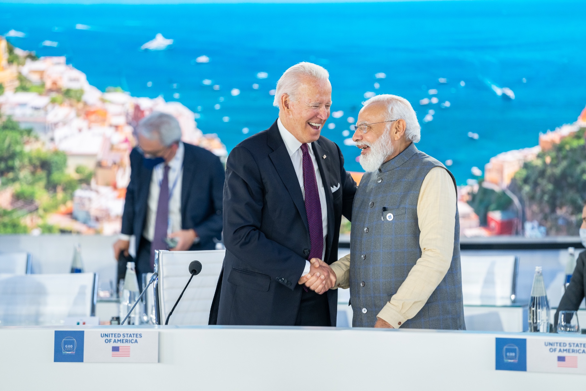 President Joe Biden greets India Prime Minister Narendra Modi at the Global Summit on Supply Chain Resilience