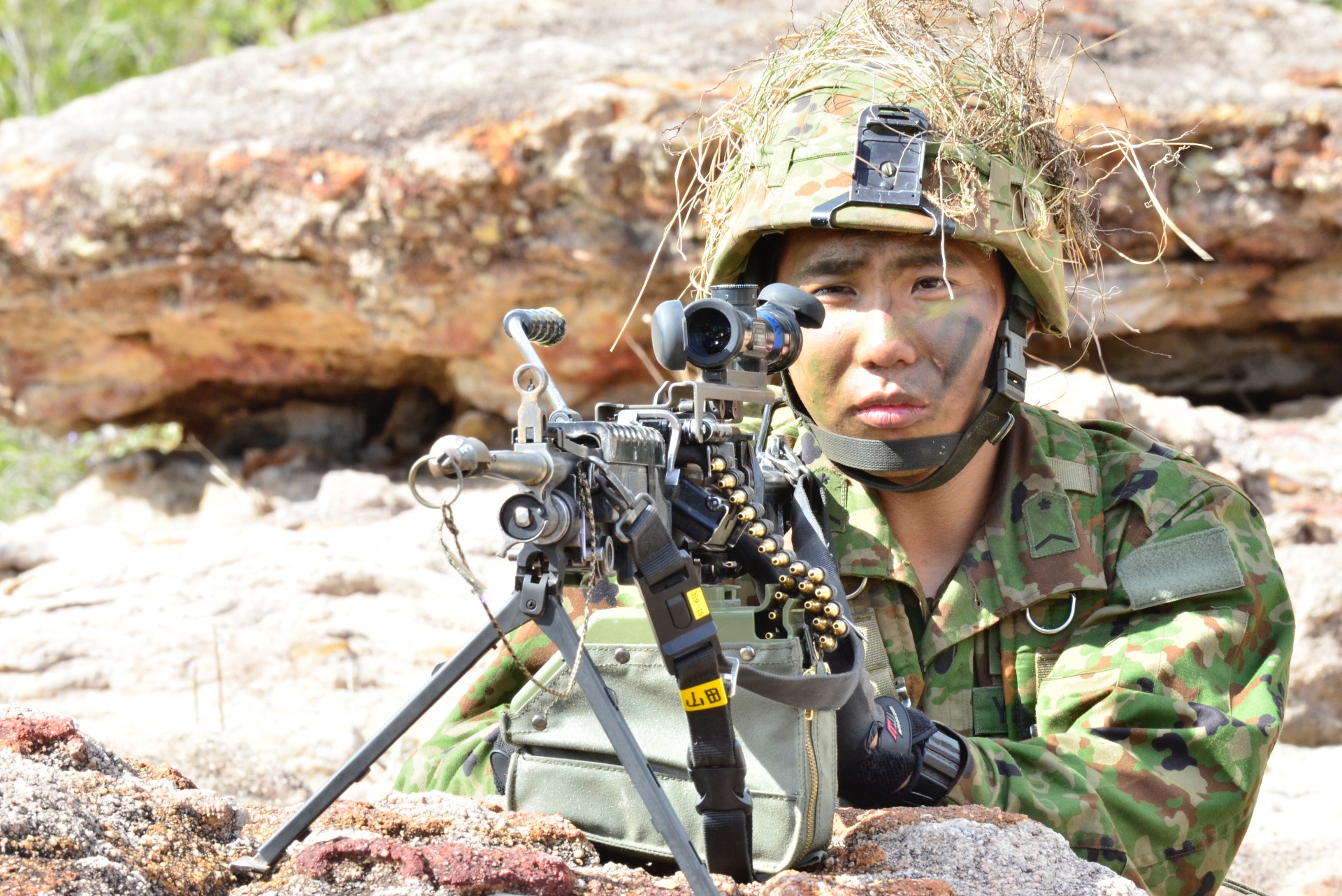 A Japanese Ground Self-Defense Force provides security during Exercise Talisman Saber 17 at Shoalwater Bay Training Area, Queensland, Australia