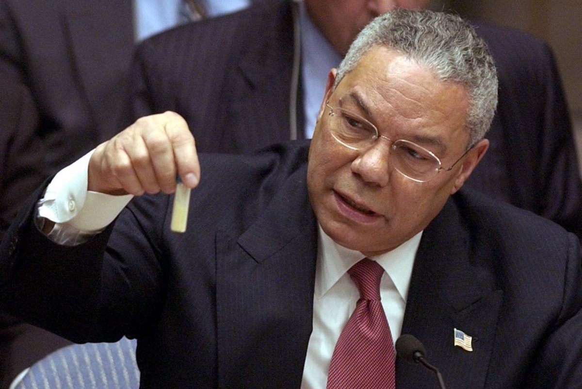 Colin Powell holds up an Anthrax vile