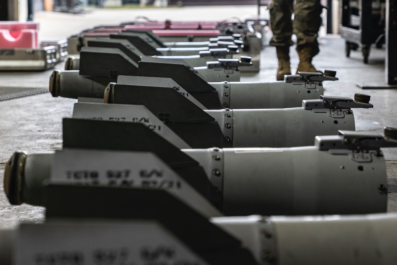 Joint Direct Attack Munitions tail kits are ready to be assembled onto GBU-54’s by 48th Munitions Squadron Airmen at Royal Air Force Lakenheath, England, Feb. 22, 2021